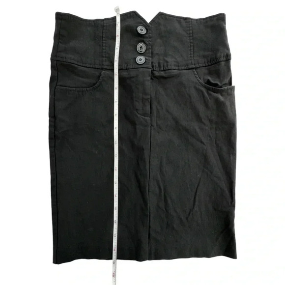 Black Bodycon Stretch Pencil Skirt, High Waisted with three Buttons work office - Picture 3 of 4